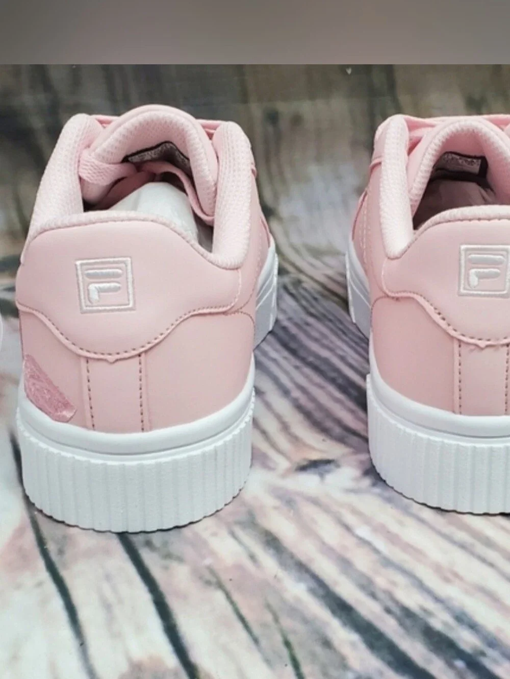 Fila Women's Panache 19 pink sneakers featuring an embroidered rose